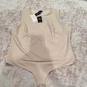NWT Express Faux Leather Cream Sleeveless Body Contour Collection Bodysuit XL